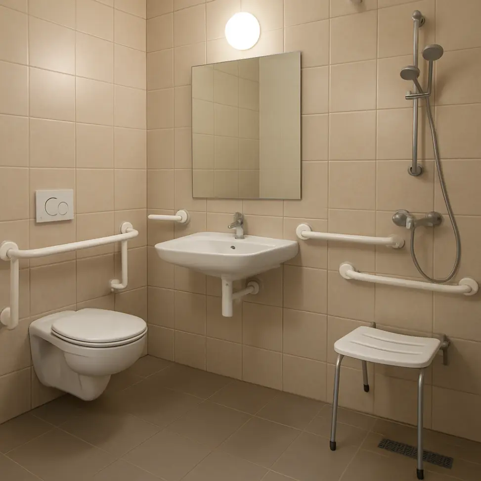 sample image for toilet room with grab bars for topic on Accessible bathroom standards in Australia