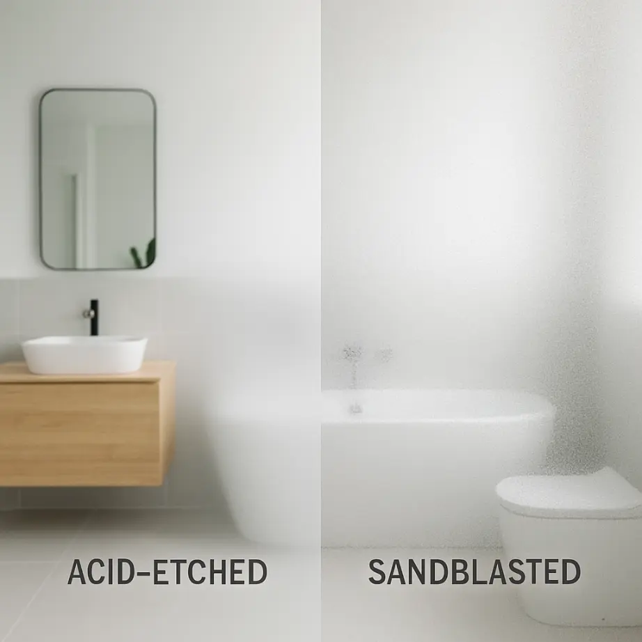 concept photo of acid etched and sandblasted glass for topic on frosted shower glass cost